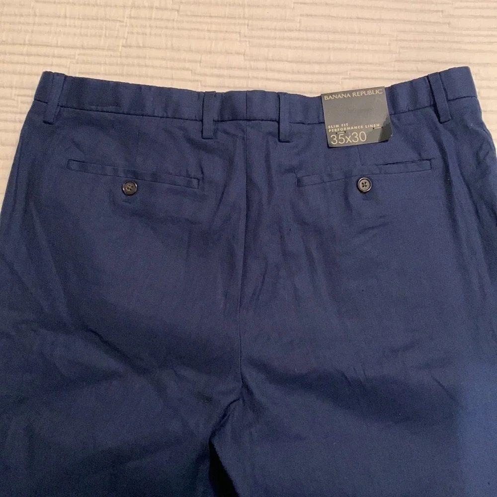 Banana Republic Men Slim Fit Performance Linen Pant 35X30 Navy